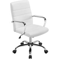 Oficina Sillón de Trabajo con Respaldo Tapizado Asiento Sintético Altura Ajustable Blanco - details 0