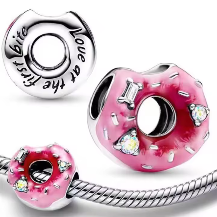 Pulsera de plata de ley 925 para fabricación de joyas, abalorio brillante con forma de donas, Original, 925 - 1