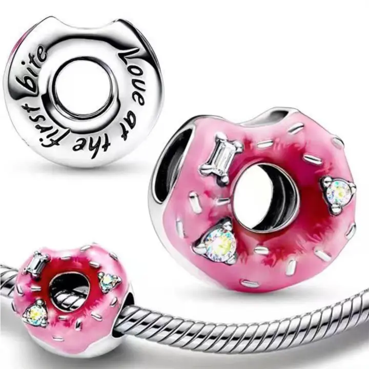 Pulsera de plata de ley 925 para fabricación de joyas, abalorio brillante con forma de donas, Original, 925 - 1