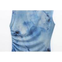 BUNO-moda de verano para mujer, vestido plisado estampado ajustado sexy, vestido largo hasta el tobillo sin mangas con cremallera elegante para mujer - details 6