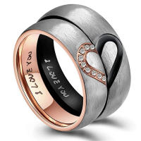 Anillos De Acero Inoxidable Corazón Rosa/Oro Para Parejas Anillo De Amor Y Compromiso Para Hombres Y Mujeres Joyería Tendencia - details 5