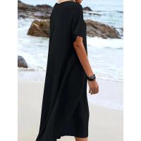 Vestido de manga corta con cuello redondo de color sólido estilo vacaciones de verano 2025 - details 12