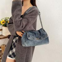 Bolso de hombro, bolso de lona vaquero, estilo callejero, cadena de Metal, bolso Vintage, Color sólido, gran capacidad, bolso cruzado sólido para estudiantes - details 15