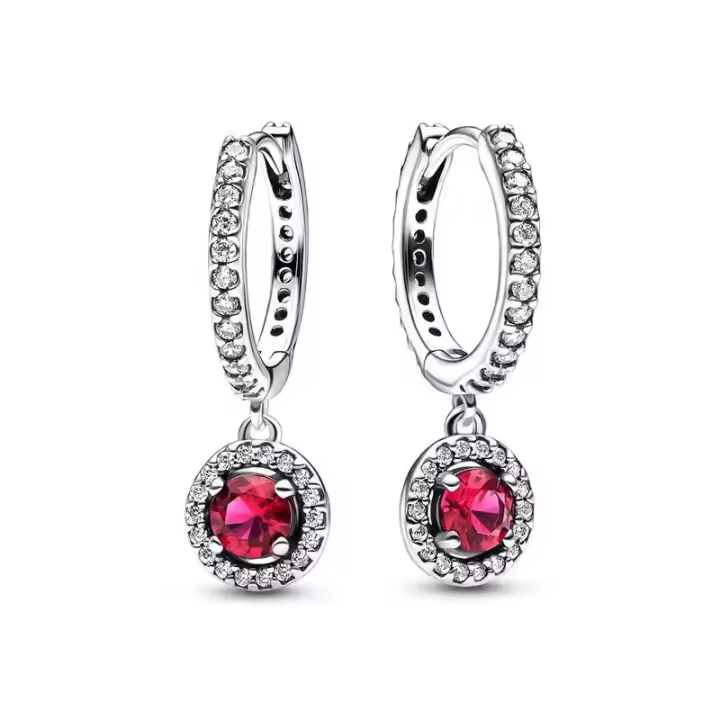 Pendientes de anillo Pandor en plata de ley con bordado rojo redondo, brillante 292379 C01 - 1