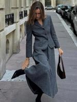 Blazer de lana sintética texturizada para mujer, traje con solapa, chaqueta ajustada con una hilera de botones, falda tipo capa plisada de cintura alta, conjunto elegante de invierno - details 5