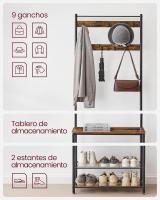 Perchero con Estante para Zapatos, Mueble de Entrada con Banco, 3 en 1, Marco de Acero, para Entrada y Pasillo, 32 x 70 x 177 cm, Estilo Industrial, Marrón Castaño y Negro HSR041B41 - details 34