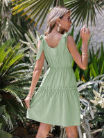 Mujer V cuello cintura falda de hoja de loto vestido de tirantes casuales - details 2
