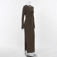 Vestido largo ajustado de punto marrón para mujer, nuevo estilo, otoño e invierno, moda - details 14