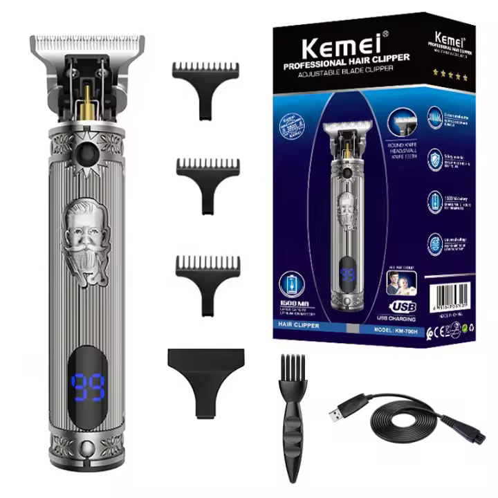 Kemei-maquinilla eléctrica para cortar el pelo para hombre, recortadora de barba profesional, potente carcasa de metal, conjunto inalámbrico, 700H - 1
