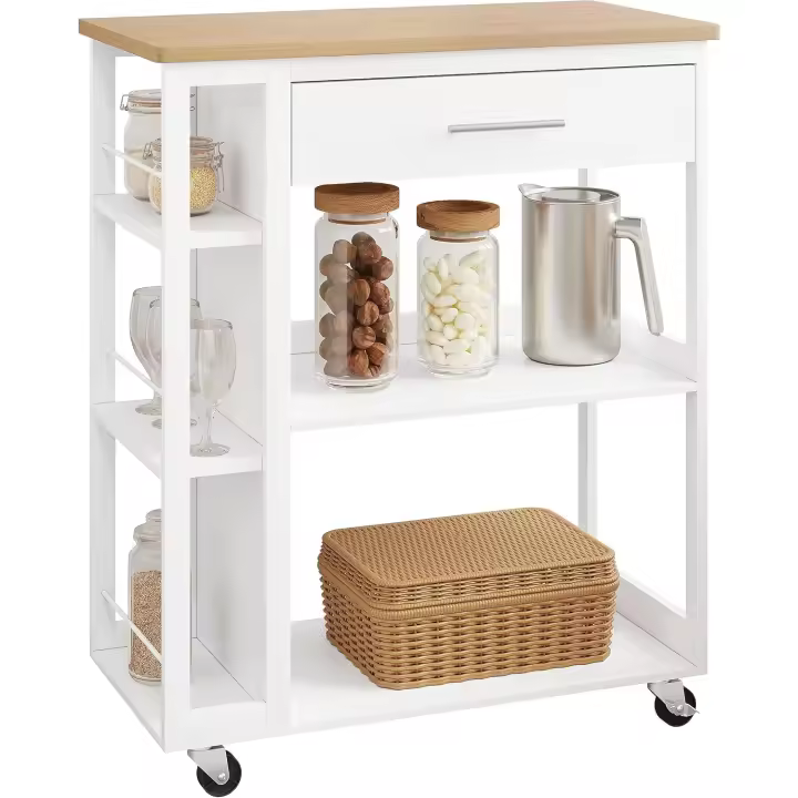 Island de Cocina Moderno de 3 Estantes y 1 Cajón Grande Carro Camarero con Ruedas - 1