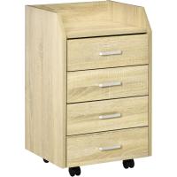 Cajonera de oficina, mueble auxiliar para archivos con 4 cajones, superficie superior de almacenamiento, 4 ruedas y 2 frenos para estudio/oficina, 40x36x65 cm, natural. - details 0