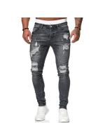 Jeans Skinny Ripped Vintage Para Hombre Pantalones De Piso Delgados De Denim Sólido Estilo Calle Moda Casual Cierre De Cremallera - details 4