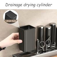 Soporte de pared para utensilios de cocina, estante organizador de almacenamiento colgante multiusos con soporte para tabla de cortar, color negro - details 4