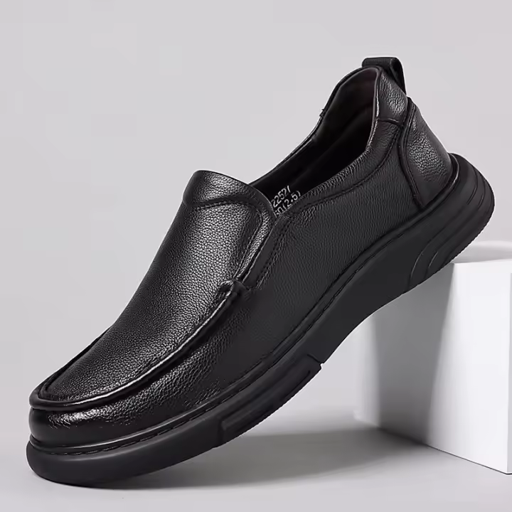 Zapatos casuales de cuero de los hombres de la cabeza redonda de primavera diario de cuero zapatos de los hombres de un pedal antideslizante mocasines de primera capa de cuero de vaca papá zapatos - 1