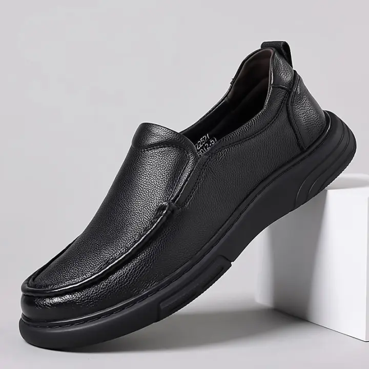Zapatos casuales de cuero de los hombres de la cabeza redonda de primavera diario de cuero zapatos de los hombres de un pedal antideslizante mocasines de primera capa de cuero de vaca papá zapatos - 1