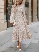 Vestido largo de manga larga con cuello redondo para mujer, elegante, Floral, Retro, a la moda, nuevo - details 8