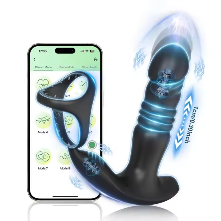 Vibrador de Estimulación Profesional APP para Hombres Masajeador de Prostate con Anillo de Corcho - 1