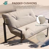 Salón de jardín (4 piezas, 4 personas, sofá de 2 plazas, 2 sillones y 1 mesa baja, 3 cojines para terraza jardín, acero negro poliéster, gris - details 2