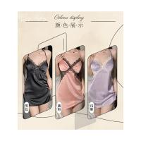Hermoso nuevo camisón sexy de tul con cuello bajo, tirantes y lazo con aberturas en la espalda, almohadilla en el pecho y conjunto de pijama. - details 2