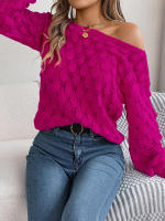 Suéter de manga larga con cuello de una línea para mujer, Jersey ahuecado de Color sólido, hombros descubiertos, Tops de punto, otoño e invierno, 2023 - details 7