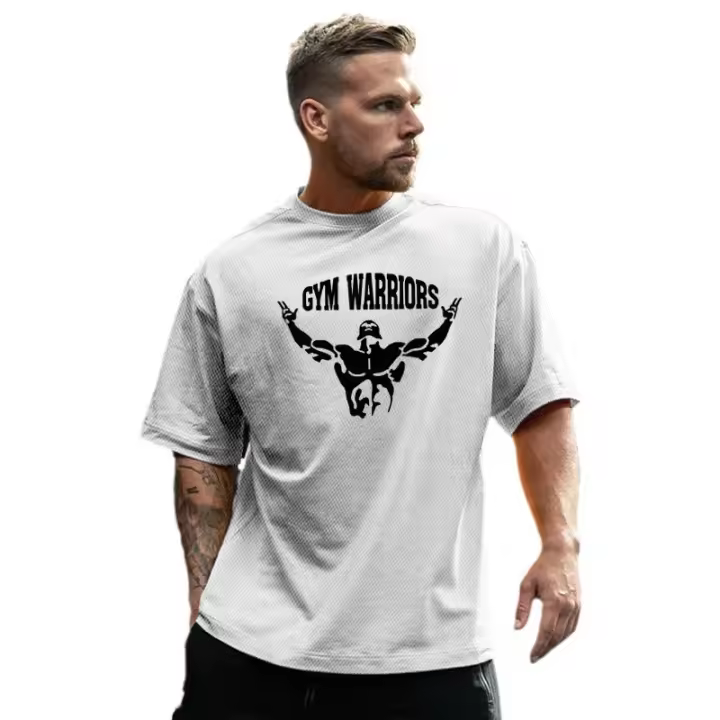 Gym Warriors Clothing Oversized Mesh Quick Dry Half Sleeve T Shirt Mens Summer Loose Bodybuilding Fitness T-shirt Sports Tees - 1