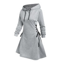Vestido Mini con Capucha de Cintura Estrecha Cuello en V Longas Mangas - details 4