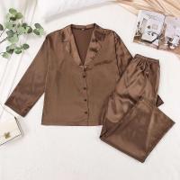 Conjunto de pijama sexy para mujer Bo Cut, tres pantalones informales sueltos de manga larga, top cómodo para el hogar de seda satinada suave, 2 piezas - details 6