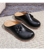 2025 Zapatos de mujer de suela blanda hueca europeos y americanos para pies gordos y anchos, nuevos zapatos de playa Baotou de alta gama de verano para mujer con suelas gruesas y medias pantuflas - details 37