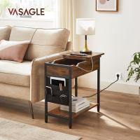Mesa Lateral Adelgazada con Multienchufe Mesa de Noche para Sala de Estar y Dormitorio en Marrón Rústico y Negro - details 1