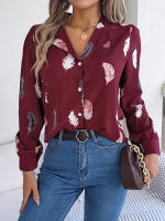 Blusa de manga larga con estampado de plumas para mujer, camisa blanca a la moda, Top informal para oficina, ropa elegante para mujer, novedad de otoño - details 9