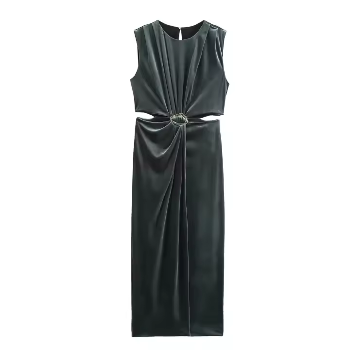 Bolso midi de terciopelo sin mangas para mujer, otoño informal con vestido liso - 1