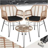 Conjunto Jardín Exterior de Ratán y Acero para 2 Personas, Muebles Jardín Exterior Resistentes a Intemperie, 2 Sillas con Cojines (Fundas Extraíbles), 1 Mesa con Cristal - Natural - details 0