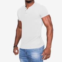 Camiseta de manga corta Henley para hombre, ropa informal de algodón, color blanco, azul vaquero, M-6XL, paquete de 2 - details 7