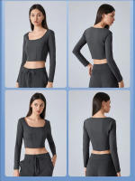 SHINBENE-Camiseta ajustada para todos los días para mujer, Tops básicos con cuello redondo, Top corto de manga larga, camiseta ajustada - details 5