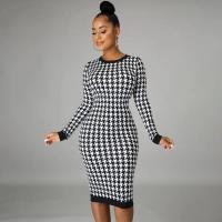 Vestido Midi estampado de manga larga para mujer, vestido ceñido calado, ropa de calle sexi, Otoño Invierno, Club, elegante y delgado - details 3