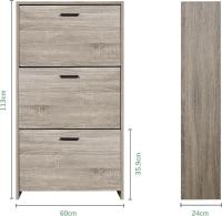 Mueble zapatero de 12 pares - Estantería de gran capacidad para vestíbulo o pasillo - (ancho) 60 x (profundidad) 24 x (alto) 80 cm - Madera clara blanca - details 34