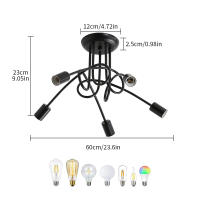 Goeco Lámpara de Araña Vintage Colgante con 3/5 Bases para Bombilla E27 Metal Negro - details 2