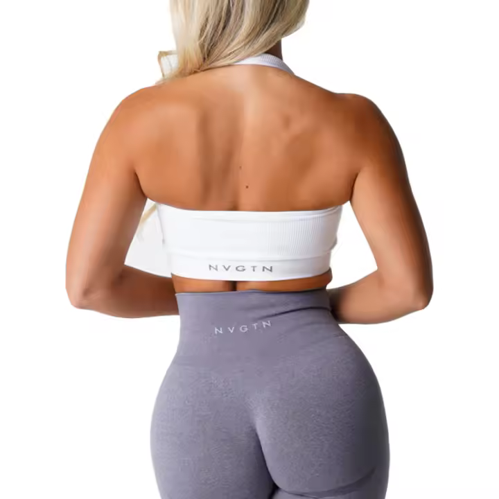 NVGTN-Sujetador Halter sin costuras acanalado para mujer, ropa interior deportiva de licra, elástica, transpirable, realce de pecho, ocio - 1
