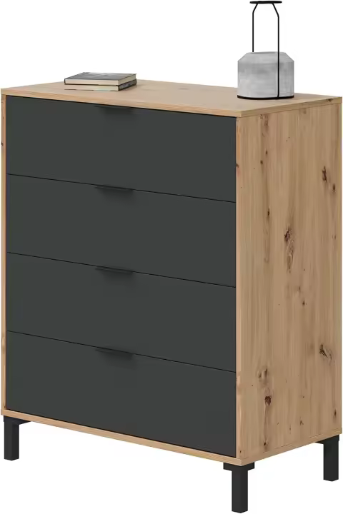 2 mesitas de Noche, Cabecero para Cama de Matrimonio, Modelo Enzo, Acabado en Roble Nodi y Gris Antracita, Medidas: 160cm (Ancho) x 60 cm (Alto) x 2,5 cm (Fondo) - 1