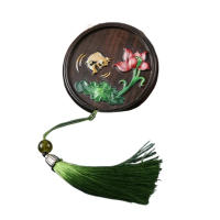 Espejo de mano portátil de estilo chino, espejo cosmético de madera con relieve de flor de urracal, borlas de pescado, espejo de maquillaje de bolsillo para vacaciones - details 8