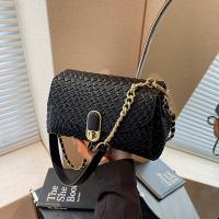 Elegante bolso cruzado tejido negro para mujer: bolso de hombro versátil con correa desmontable, cierre de cremallera y herrajes en tono dorado, perfecto para atuendos informales o formales - details 0