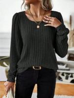 Suéter de Manga Larga para Mujer Jersey Informal a Rayas Verticales, Holgado, Color Sólido, Cuello Redondo, Moda de Otoño 2025 - details 24