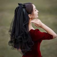 Velos para la cabeza de novia para boda, velo de encaje de malla de gasa de doble capa Vintage negro, accesorios para sombrerería de fiesta para mujer y niña, accesorios para fotos - details 4