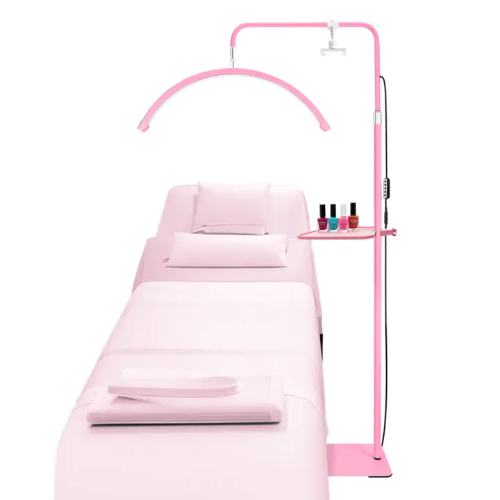 Lámpara de pie LED de media luna con junta en U, 2025 pulgadas, con diamantes de imitación, para salones profesionales de pestañas, blanco, rosa, negro y dorado, logotipo gratuito - 1