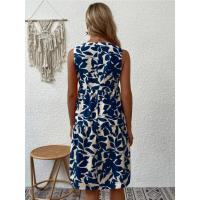 Mini vestido con estampado de señoras, vestido sin mangas elegante con borde de volantes con cuello en V, vestido sin mangas suelto informal de fiesta en la playa de gran tamaño - details 2
