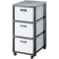 Contenedor rodante con 3 cajones en apariencia de ratán, Plástico (PP) sin BPA, blanco, 3 x A4/18l (37,5 x 32,5 x 71,2 cm) - details 0