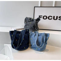 Bolso de cubo de mezclilla bordado, bolso de mano de gran capacidad, bolso de hombro que combina con todo, bolso de compras portátil para mujer, nuevo - details 6