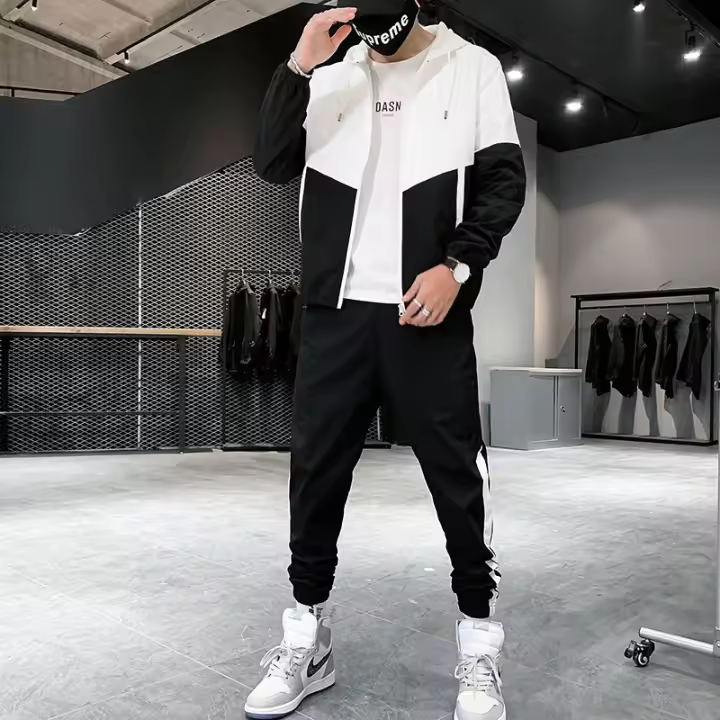 2025 Ropa deportiva para hombre, chaqueta y pantalones con capucha para correr informal, chándal para correr de Hip Hop de 2 piezas - 1
