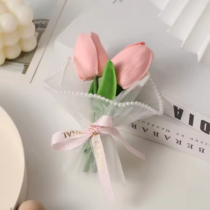 Ramos de flores artificiales hechos a mano de tulipán de PU de calidad, Mini ramos de flores artificiales de tacto Real, regalo - 1