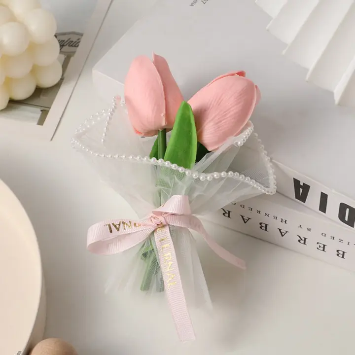 Ramos de flores artificiales hechos a mano de tulipán de PU de calidad, Mini ramos de flores artificiales de tacto Real, regalo - 1